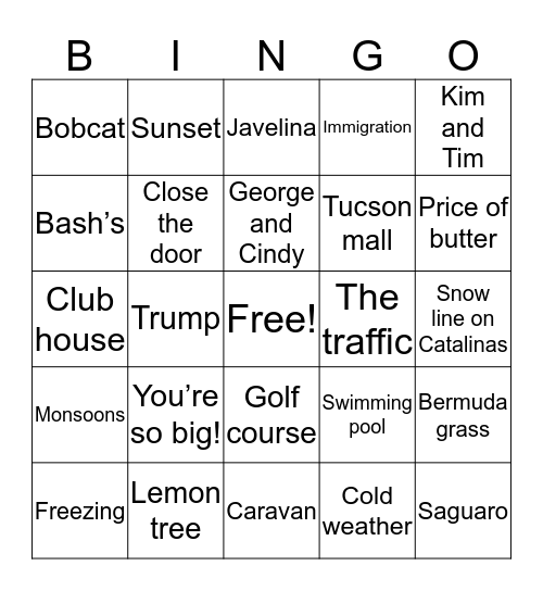 Tucson Bingo Card