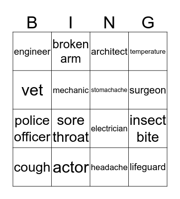 JOBs & Health Problems Bingo Card