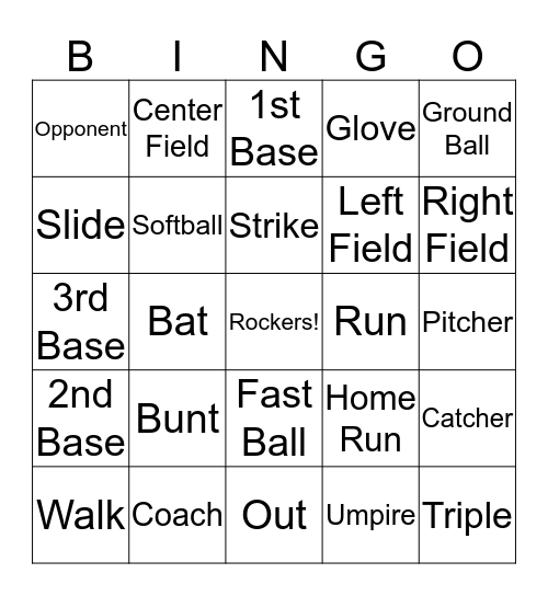 Softball Bingo Card
