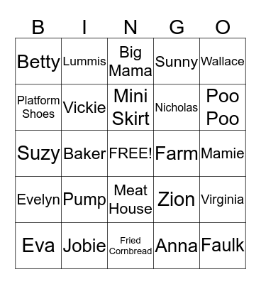Daddy Bill and Big Mama's Family Thanksgiving 2013 Bingo Card