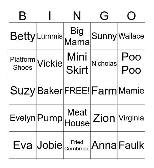 Daddy Bill and Big Mama's Family Thanksgiving 2013 Bingo Card