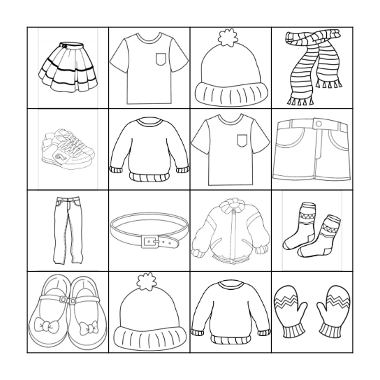 Clothes Bingo Card