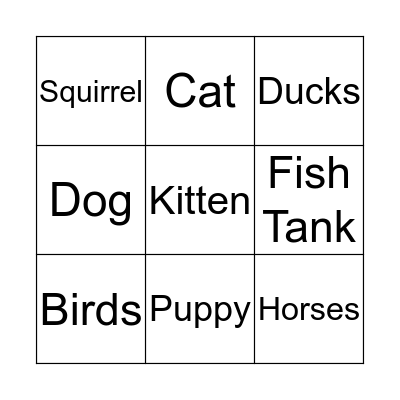 Animals Bingo Card