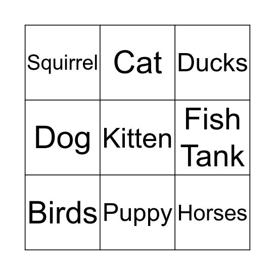 Animals Bingo Card