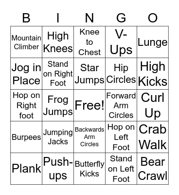 Fitness Bingo Card