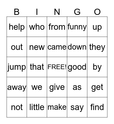 Kindergarten Sight Word Bingo 3 Bingo Card