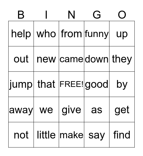 Kindergarten Sight Word Bingo 3 Bingo Card