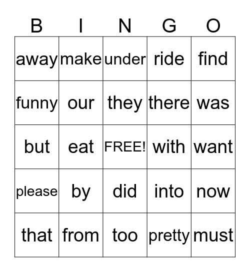 Kindergarten Sight Word Bingo 4 Bingo Card