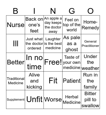 Health Idioms Bingo Card