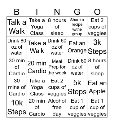 November Workout Bingo #3 Bingo Card