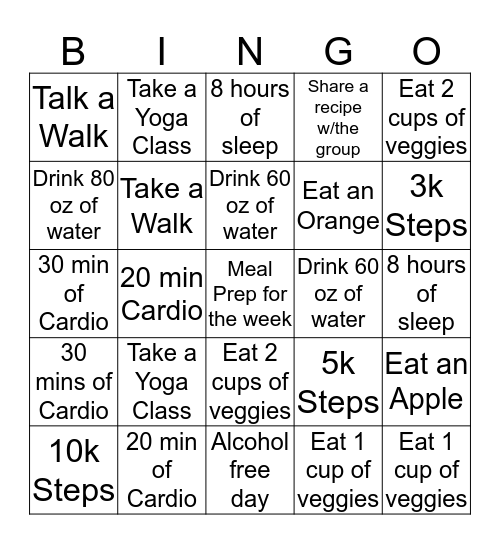 November Workout Bingo #3 Bingo Card
