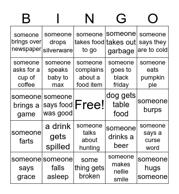 Jungles Thanksgiving  Bingo Card