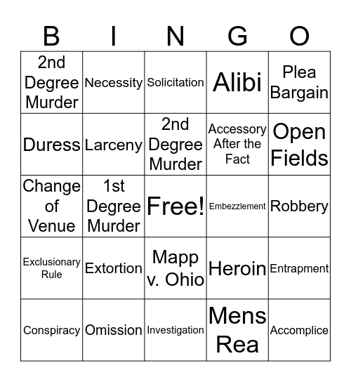 Law Review Bingo Card