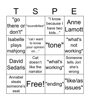 TS&tPE Bingo Card
