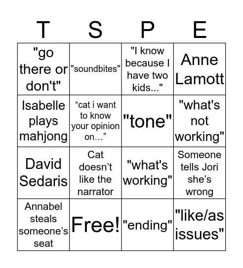 TS&tPE Bingo Card