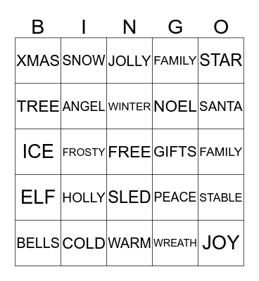 Merry Christmas Bingo Card
