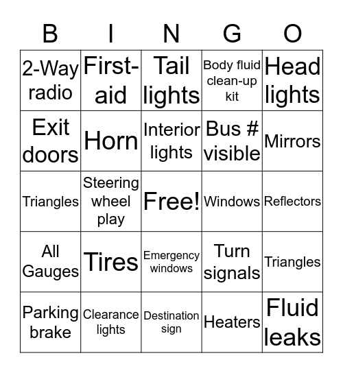 SHUTTLE BINGO Card