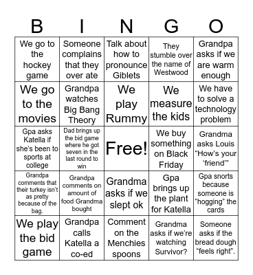 Thanksgiving Bingo Card