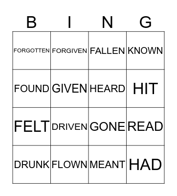 PAST PARTICIPLE VERBS Bingo Card