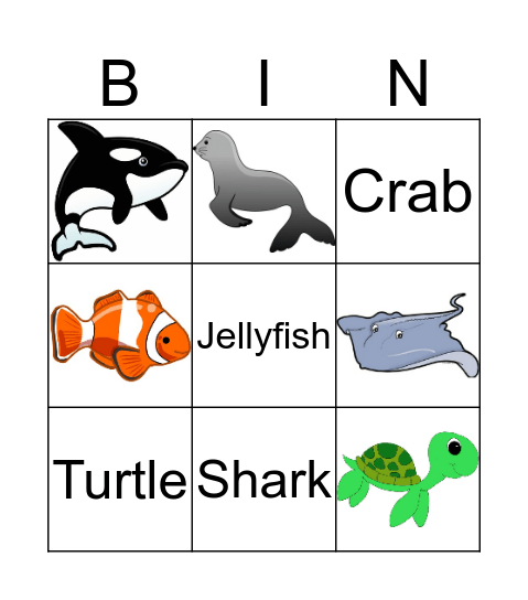 Ocean Animals Bingo Card