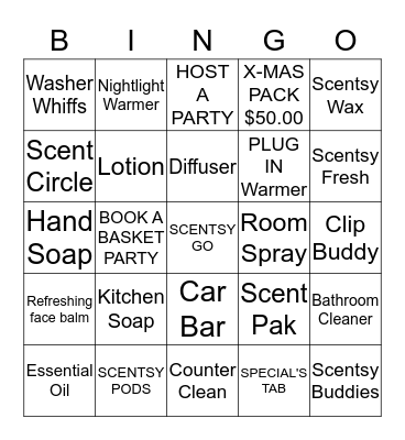 Scentsy Bingo Card