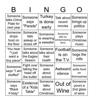 Thanksgiving Bingo Card