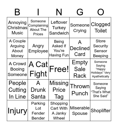 Blavk Friday Bingo Card