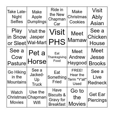 Jessica's Georgia Bingo List Bingo Card