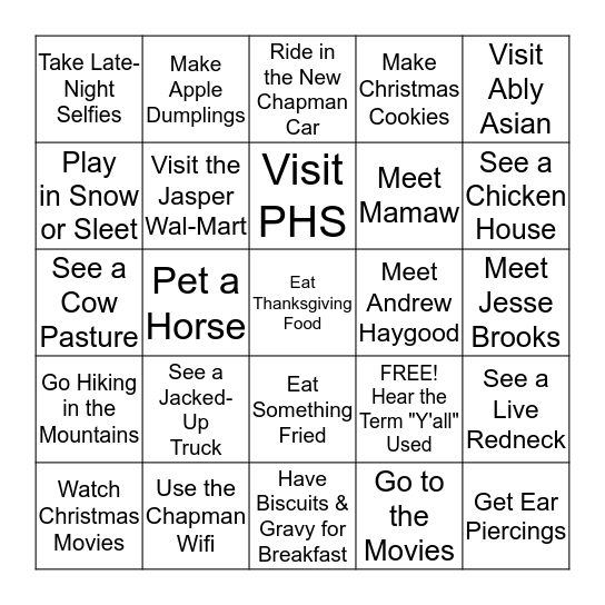 Jessica's Georgia Bingo List Bingo Card