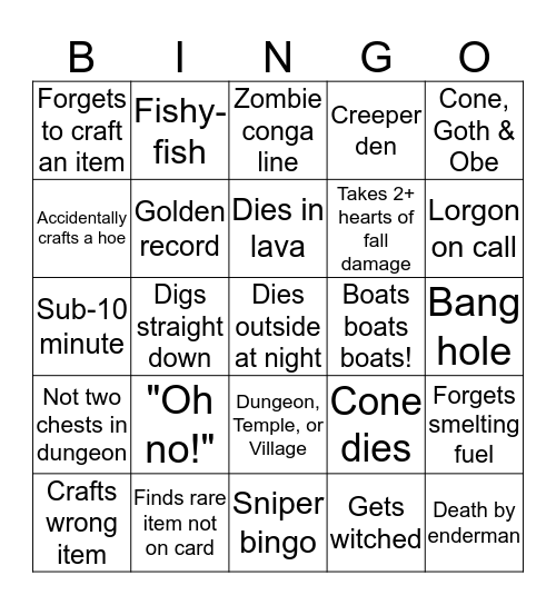 Minecraft Bingo Bingo (Beta 0.1) Bingo Card