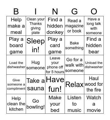 Britt Thanksgiving Bingo Card