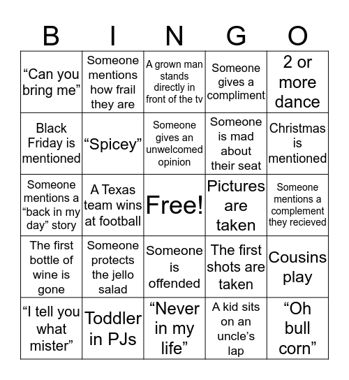 Thanksgiving 2018 Bingo Card