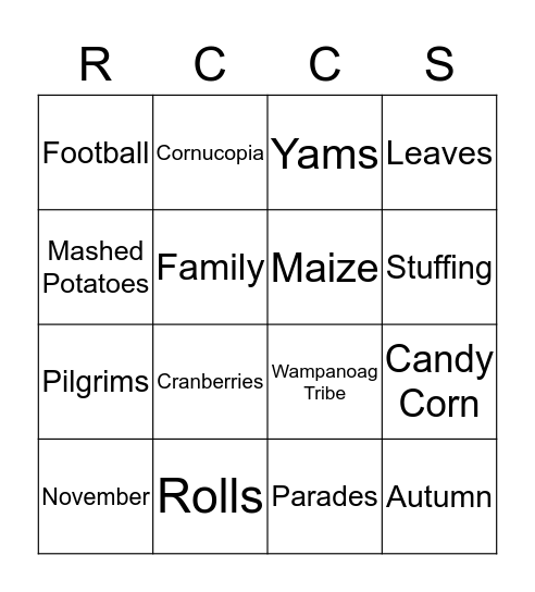 Thanksgiving Bingo Card