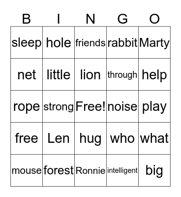 The Lion and the Mouse Bingo Card