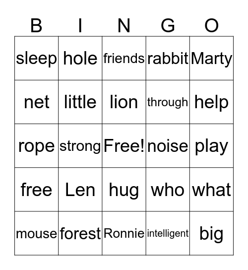 The Lion and the Mouse Bingo Card