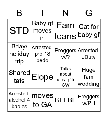 Teenie Train Wreck Bingo Card