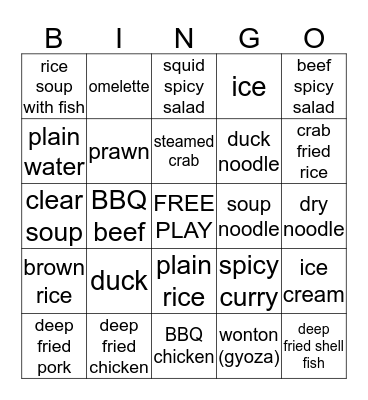 Thai Food Bingo (November 2018) Bingo Card
