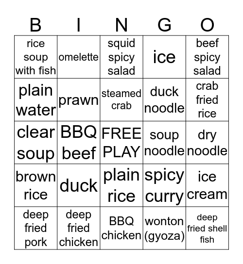 Thai Food Bingo (November 2018) Bingo Card