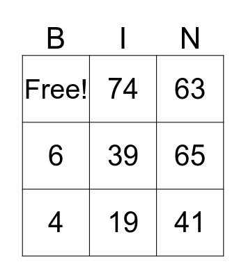 Algebra Bingo 2 Bingo Card