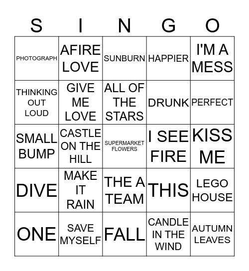 #5 THE BEST OF ED SHEERAN Bingo Card