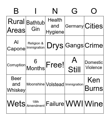 Prohibition Bingo Card