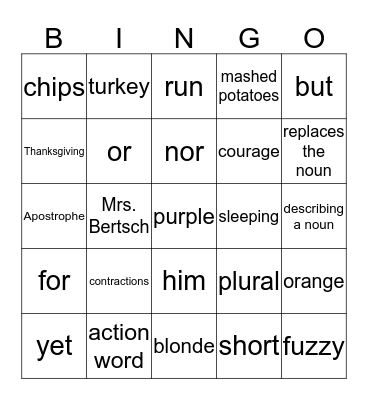 Grammar  Bingo Card