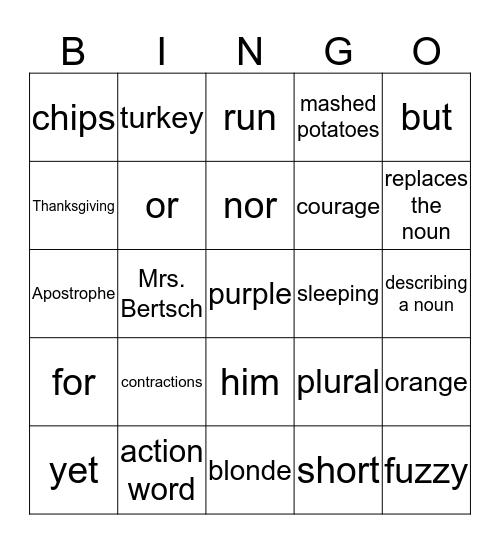 Grammar  Bingo Card