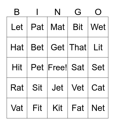 Sight Words Bingo Card