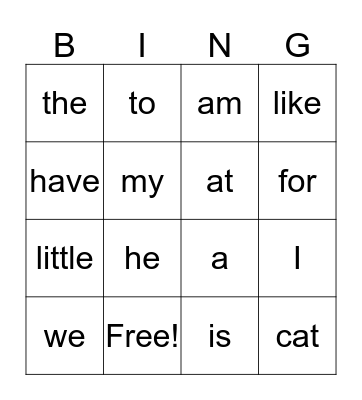 Popcorn Word Bingo Card