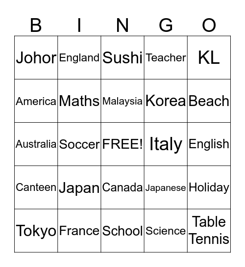 Holiday Bingo Card