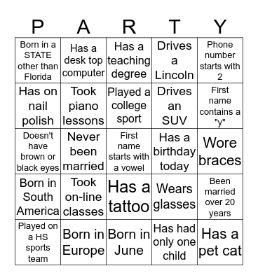 GETTING TO KNOW YOU Bingo Card