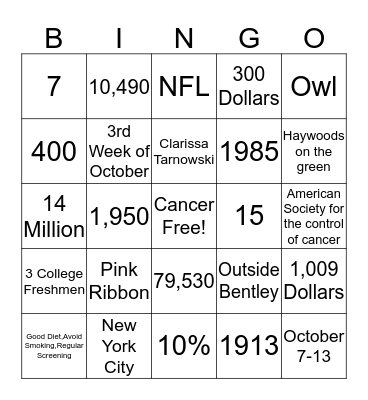 Boobie Bingo Card