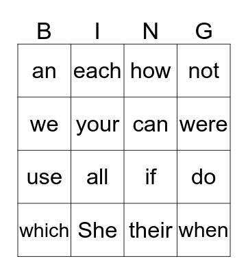Sight Words List 5 Bingo Card