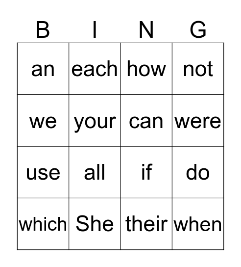 Sight Words List 5 Bingo Card